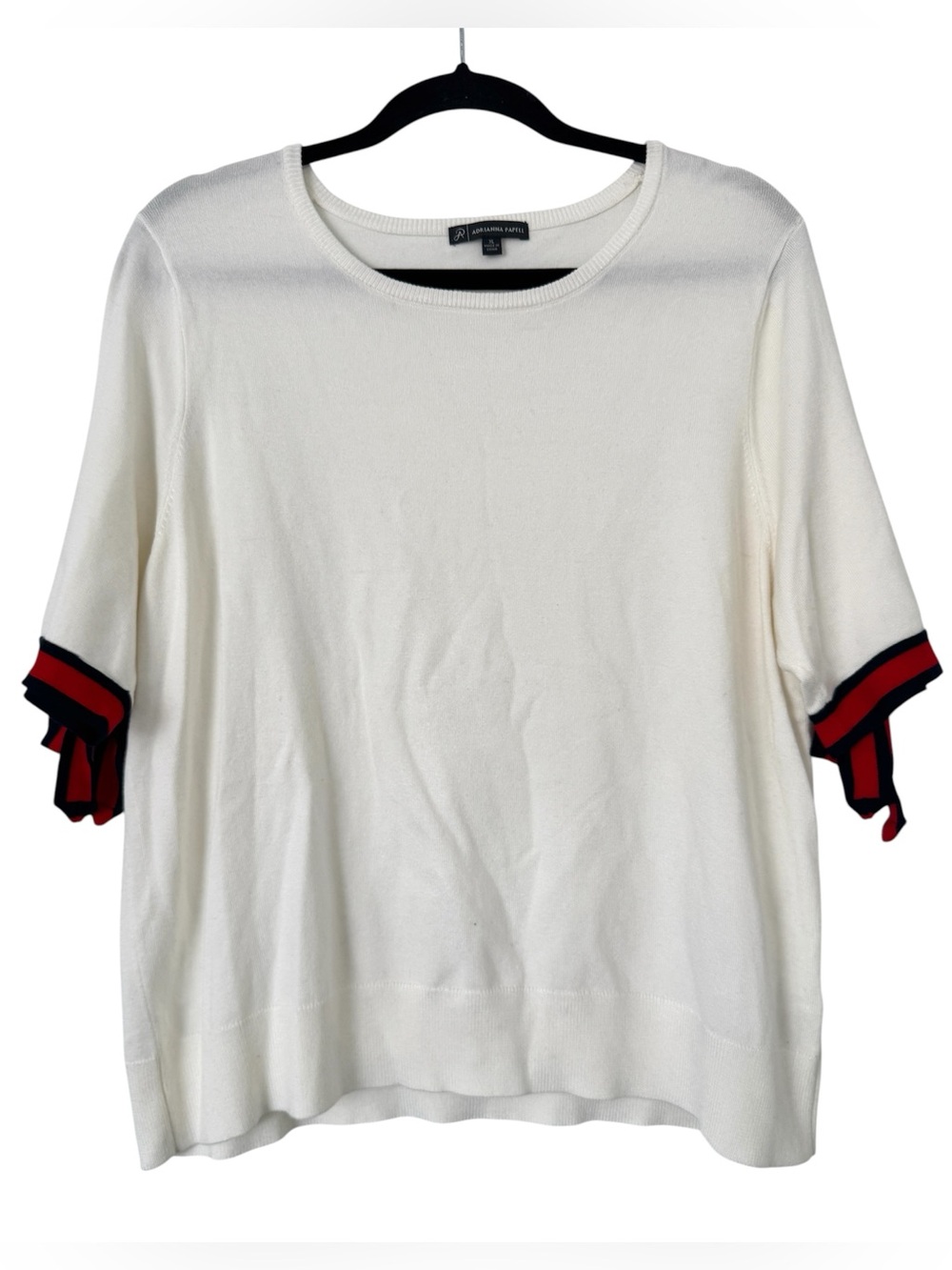 Adrianna Papell White with Bow Sleeve Sweater Top, Size XL